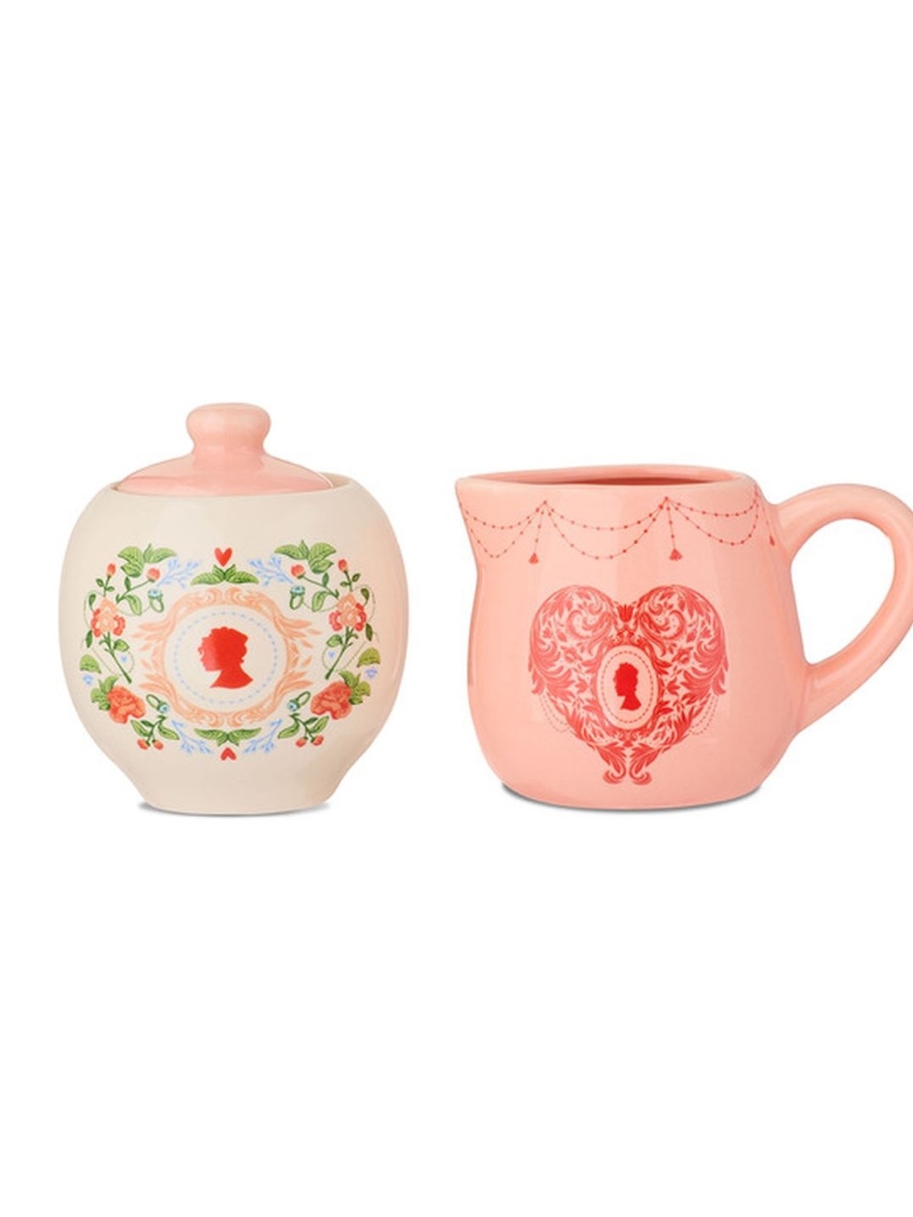Bridgerton Netflix Cream & Sugar Set Pink Floral Cameo Ceramic NIB